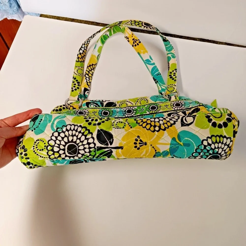 Vera Bradley Frame Bag Satchel Lime's Up Retired Floral Quilted Green Blue